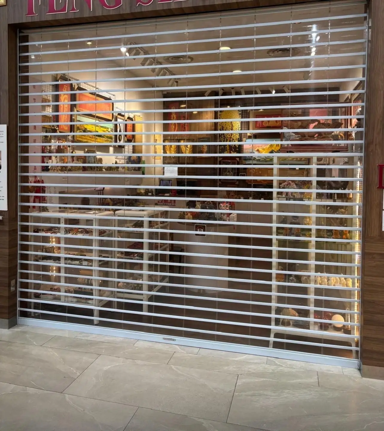 Polycarbonate transparent roller shutter for retail shop in Singapore