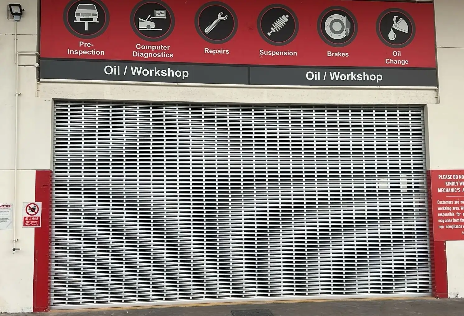 Ventilation holes roller shutter installed for workshop in Singapore